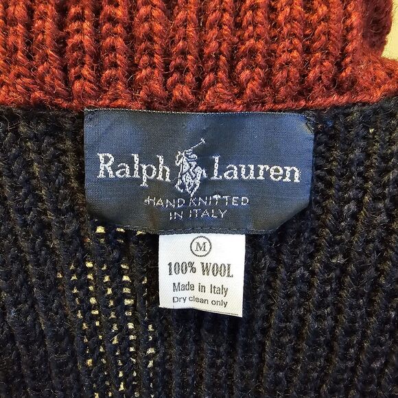 Vintage Ralph Lauren Hand Knit Wool Blazer Cardigan Womens M 90s Italy Sweater - Picture 2 of 6